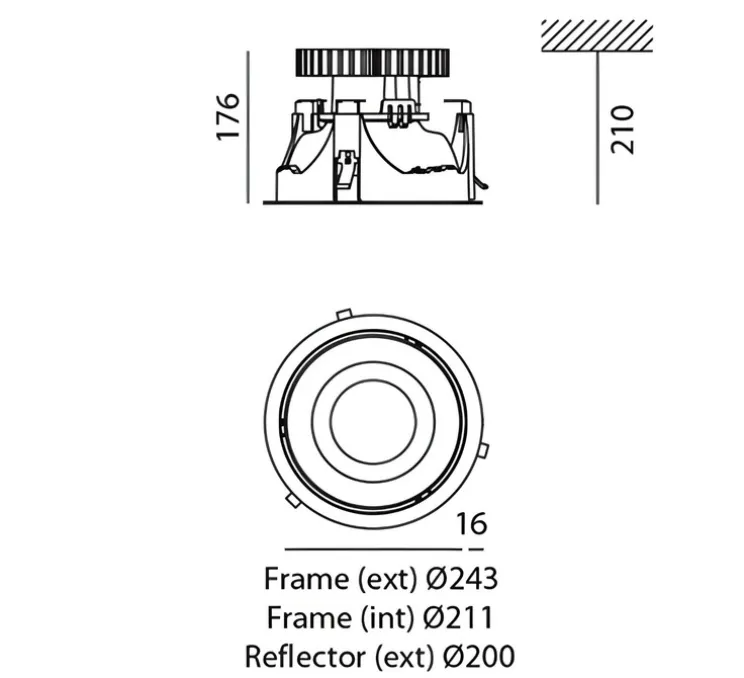Spot encastrable, Luceri Round Trim, gris, LED, dim, 3000K, 4528 lm, Ø24,3cm, H21cm - Artemide
