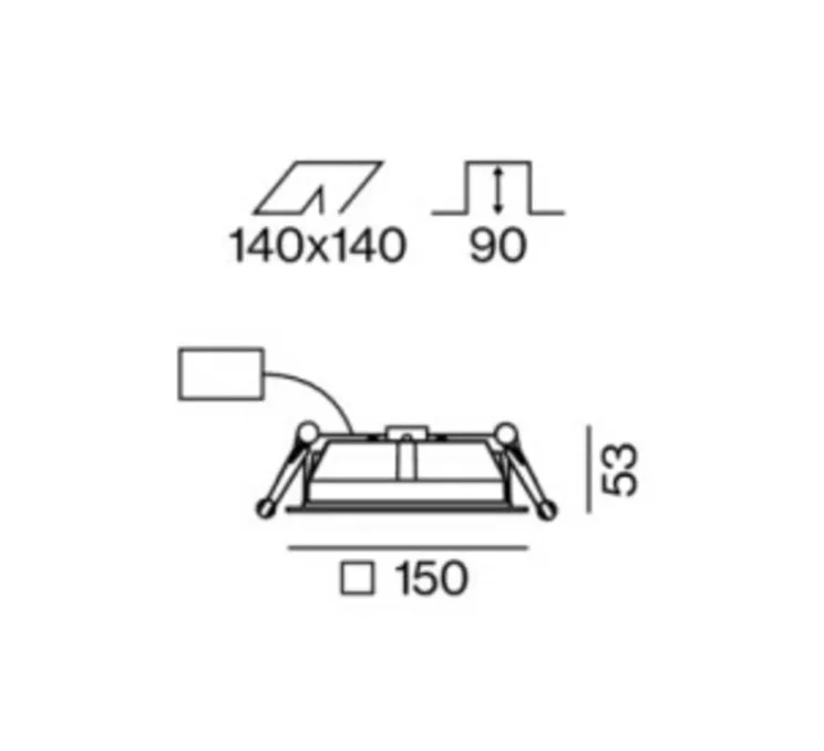 Spot encastrable, Mira 150 Square, noir, LED, 3000K, 1730 lm, L15cm, H3,3cm - XAL