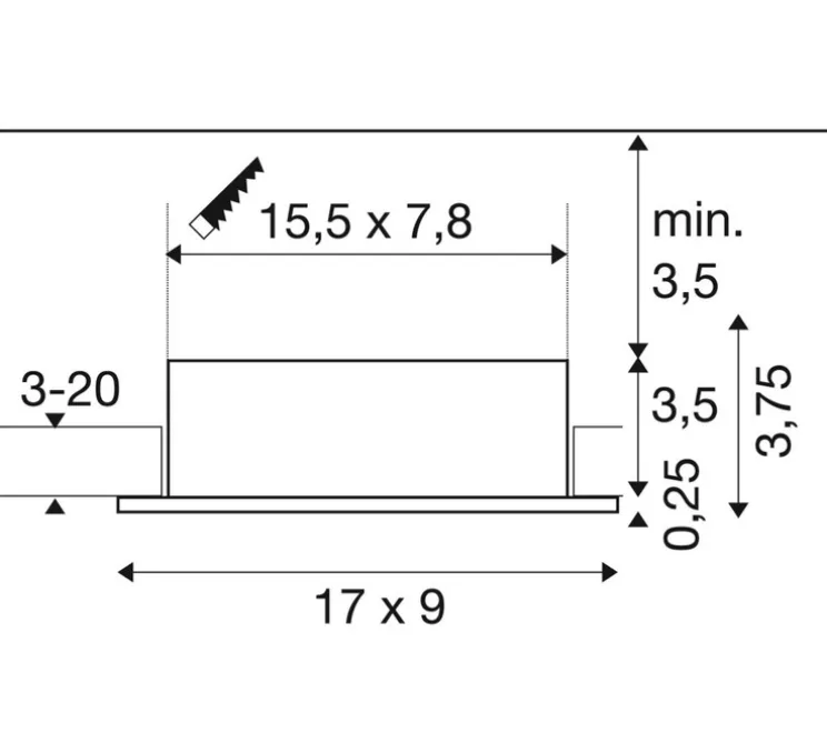 Spot encastrable, New Tria 155, blanc, L17cm, H9cm - SLV