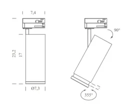 Spot pour rail, Capri, noir, LED, dim casambi, 3000K, 1780 lm, Ø7,3cm, H17cm - Ilti Luce