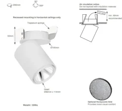 Spot semi-encastré, Atlas, blanc, LED, dim, 3000K, 2112lm, Ø9cm, H11cm - Doxis