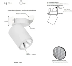 Spot semi-encastré, Atlas, gris clair mat, LED, 2700K, 1983lm, Ø9cm, H11cm - Doxis