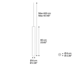 Suspension, A-Tube medium, sans rosace, noir, Ø6cm, H60cm - Lodes