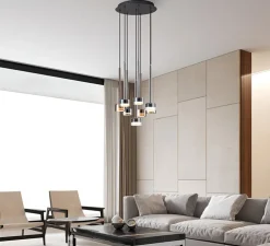 Suspension 8 lights, Tonic, transparent, chrome, bronze et cuivre, Ø47cm, H50cm - Mantra