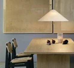 Suspension, 1967 monte et baisse, canvas et laiton, Ø56cm, H20cm - Gubi