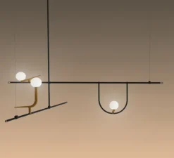 Suspension , Yanzi SC1, LED, dimmable, laiton, noir, 3000K, 841lm, L156cm - Artemide