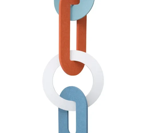 Suspension acoustique, Résonance 1 anneau 2 Maillons, Bleu clair, orange, gris bleu et blanc, LED, 3000K, 2990 lm, Ø66cm, H212cm - DesignHeure