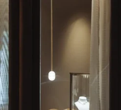 Suspension, Alba, laiton vieilli, verre givré, Ø15cm, H96cm - Contain