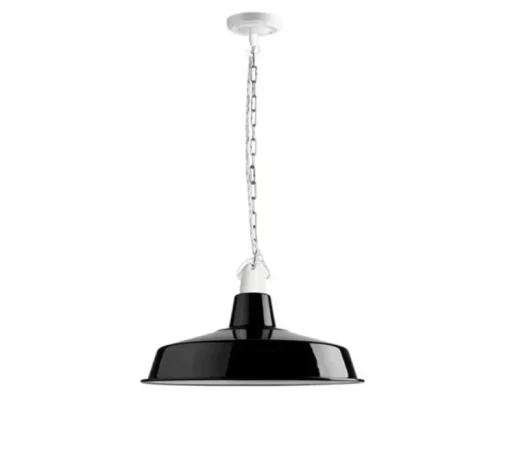 Suspension, Alexandre, email noir et porcelaine blanche, Ø40cm, H25cm - Zangra