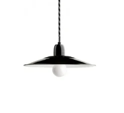 Suspension, Alexis, métal émaillé noir, porcelaine noire, Ø28cm, H8,5cm - Zangra