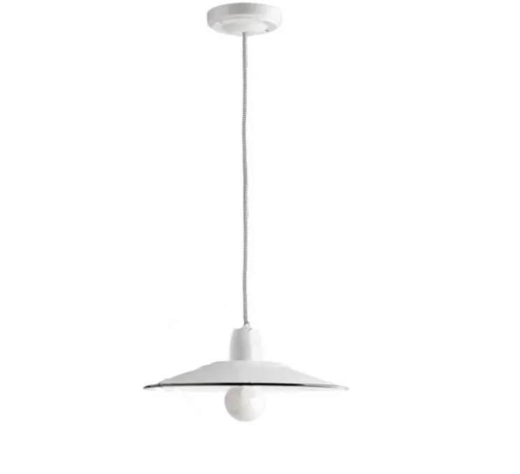 Suspension, Alexis, métal émaillé blanc, porcelaine blanche, Ø28cm, H8,5cm - Zangra