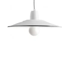 Suspension, Alexis, métal émaillé blanc, porcelaine blanche, Ø28cm, H8,5cm - Zangra