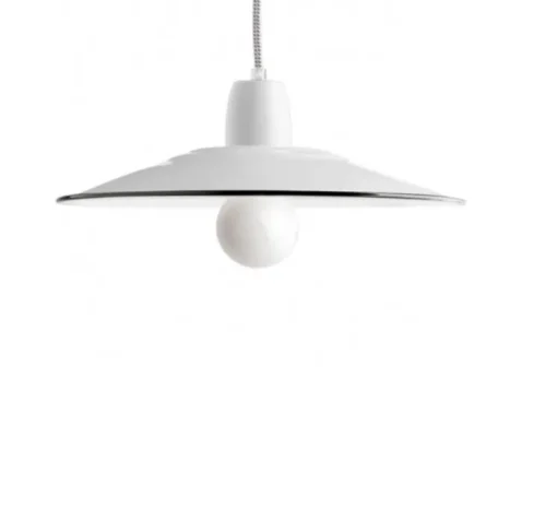 Suspension, Alexis, métal émaillé blanc, porcelaine blanche, Ø28cm, H8,5cm - Zangra