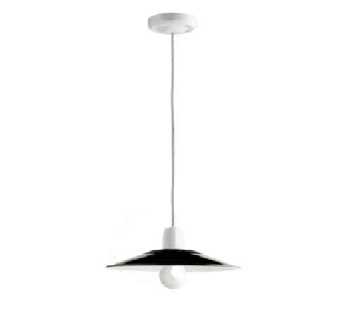 Suspension, Alexis, métal émaillé noir, porcelaine blanche, Ø28cm, H8,5cm - Zangra