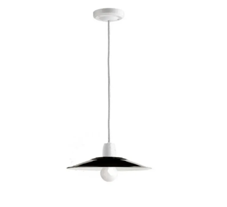 Suspension, Alexis, métal émaillé noir, porcelaine blanche, Ø28cm, H8,5cm - Zangra