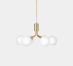 Suspension, Apiales 6, laiton, verre opalin, L50cm, H26,3cm - Nuura