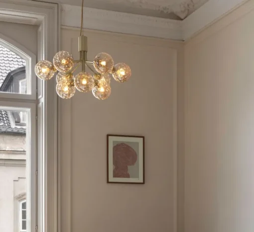 Suspension, Apiales 9, laiton, verre transparent, L59,5cm, H38,5cm - Nuura