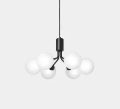 Suspension, Apiales 6, noir satin, verre opalin, L50cm, H26,3cm - Nuura