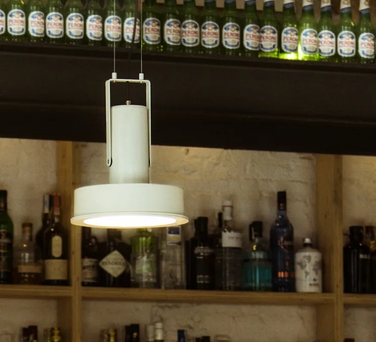 Suspension, Arne Domus, blanc, IP54, LED, dim, 2700K, 1972 lm, Ø31cm, H37,3cm - Santa & Cole