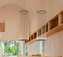 Suspension, Array, 1835, beige, rosace en surface, LED, dim, 1-10V, 2700K, 6050 lm, Ø83cm, H193cm - Vibia