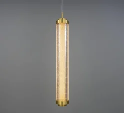 Suspension, Ashford Vertical, laiton satiné, LED, 2700K, 660 lm, Ø15,4cm, H120cm - Mullan Lighting