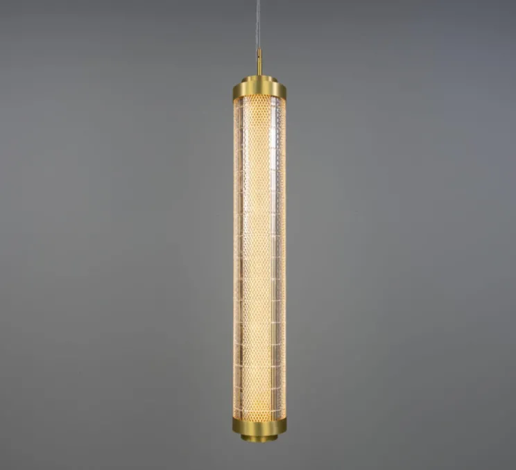 Suspension, Ashford Vertical, laiton satiné, LED, 2700K, 660 lm, Ø15,4cm, H120cm - Mullan Lighting