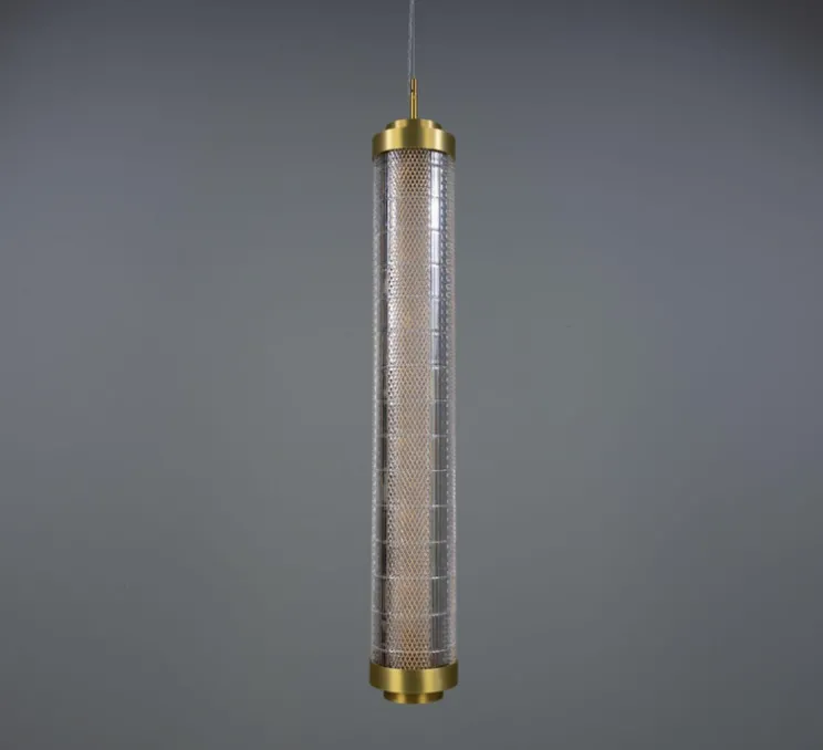 Suspension, Ashford Vertical, laiton satiné, LED, 2700K, 660 lm, Ø15,4cm, H120cm - Mullan Lighting