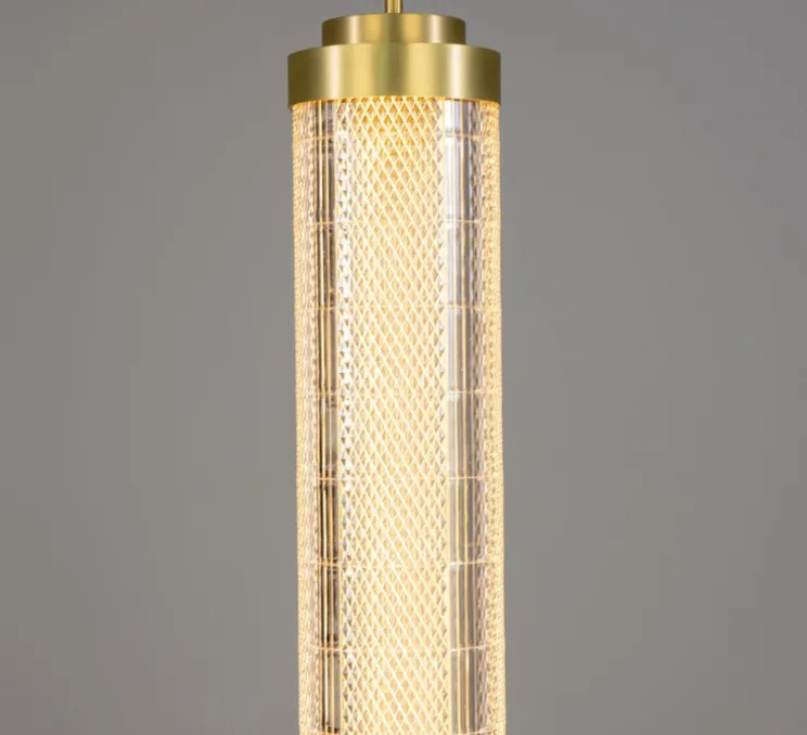 Suspension, Ashford Vertical, laiton satiné, LED, 2700K, 660 lm, Ø15,4cm, H120cm - Mullan Lighting