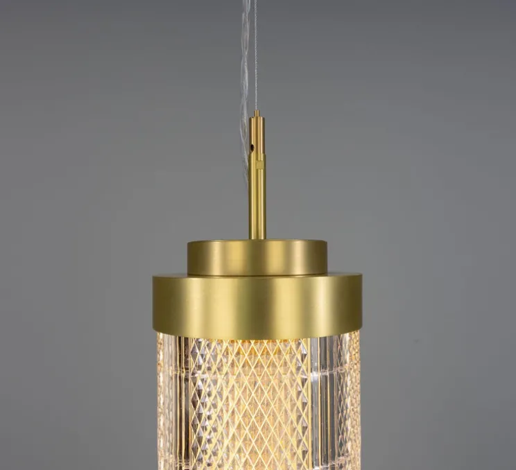 Suspension, Ashford Vertical, laiton satiné, LED, 2700K, 660 lm, Ø15,4cm, H120cm - Mullan Lighting