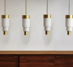 Suspension, A-Spire, blanc, laiton brossé, LED, dim, 3000K, Ø14cm, H56cm - Ebb and Flow