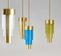 Suspension, A-Spire, bleu, laiton brossé, LED, dim, 3000K, Ø14cm, H56cm - Ebb and Flow