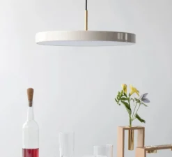 Suspension, Asteria Medium plus, blanc perle et laiton, LED, 2400-2700-3000K, 1600lm, Ø43cm, H14cm - Umage