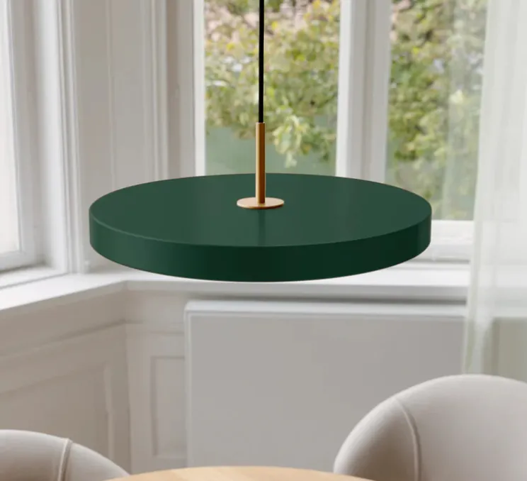 Suspension, Asteria Medium plus, vert forêt et laiton, LED, 2400-2700-3000K, 1600lm, Ø43cm, H14cm - Umage
