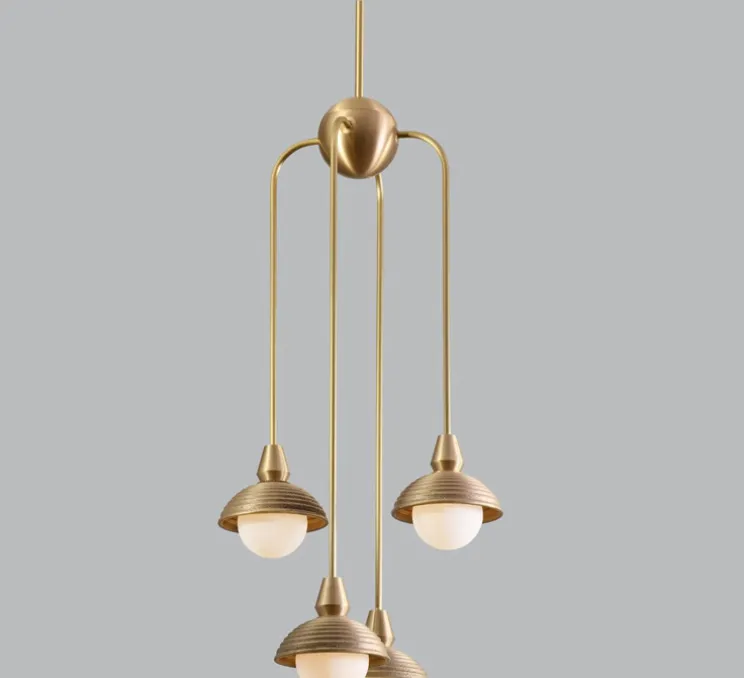 Suspension asymétrique, Quadruple, Eos, laiton brossé, Ø15,7cm, H90cm - Bert franck