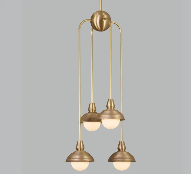 Suspension asymétrique, Quadruple, Eos, laiton brossé, Ø15,7cm, H90cm - Bert franck