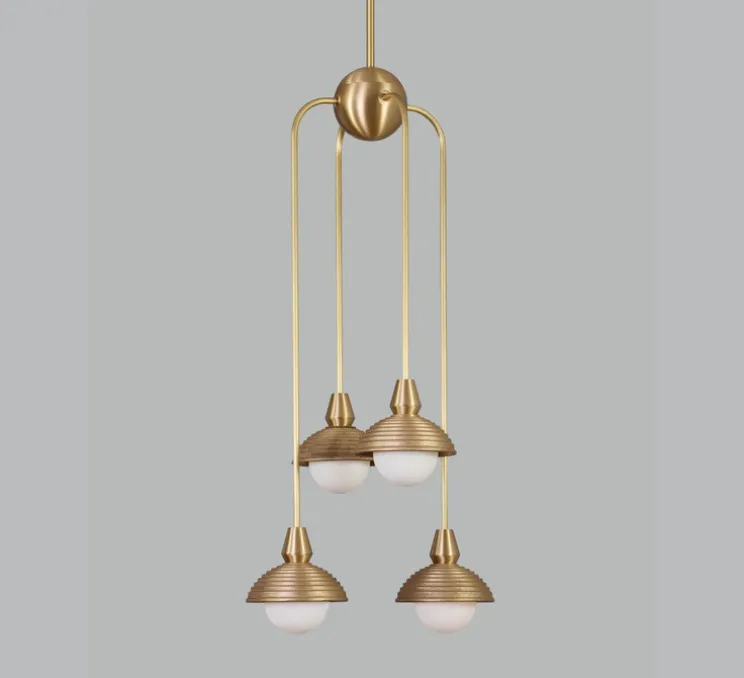 Suspension asymétrique, Quadruple, Eos, laiton brossé, Ø15,7cm, H90cm - Bert franck