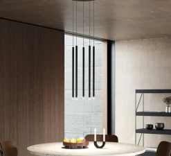 Suspension, A-Tube Nano cluster 5 pièces avec rosace, noir mat, LED, 2700K, 450 lm, Ø10cm, H60cm - Lodes