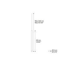 Suspension, A-Tube Nano medium sans rosace, chrome, câble transparent, LED, dim, 2700K, 450 lm, Ø2cm, H60cm - Lodes