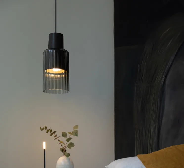 Suspension, Barro, Argile noir, verre fumé, Ø17cm, H35cm - Graypants