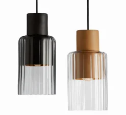 Suspension, Barro, Argile noir, verre fumé, Ø17cm, H35cm - Graypants