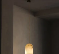 Suspension, Belfry 28, albâtre, laiton brossé, Ø28cm, H30cm - Contain