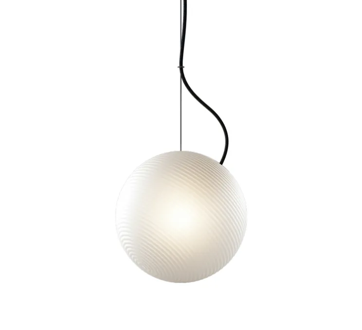 Suspension, Bright Ripple, blanc, câble noir Ø20cm, H20cm - Nordic Tales