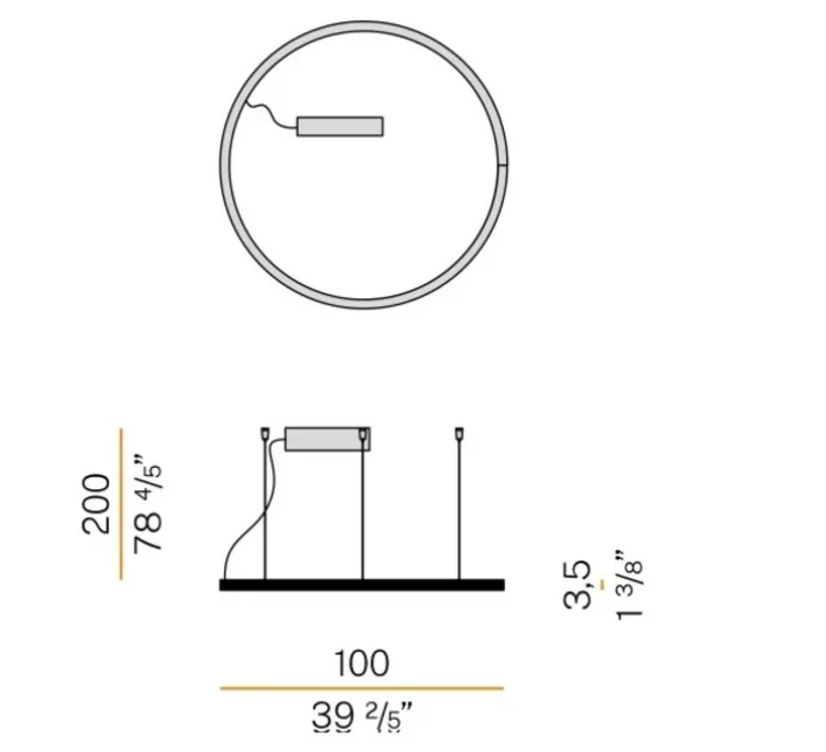 Suspension, Brooklyn Round, noir, IP40, LED, dim, 3000K, 2965 lm, Ø100cm, H3,5cm - Panzeri