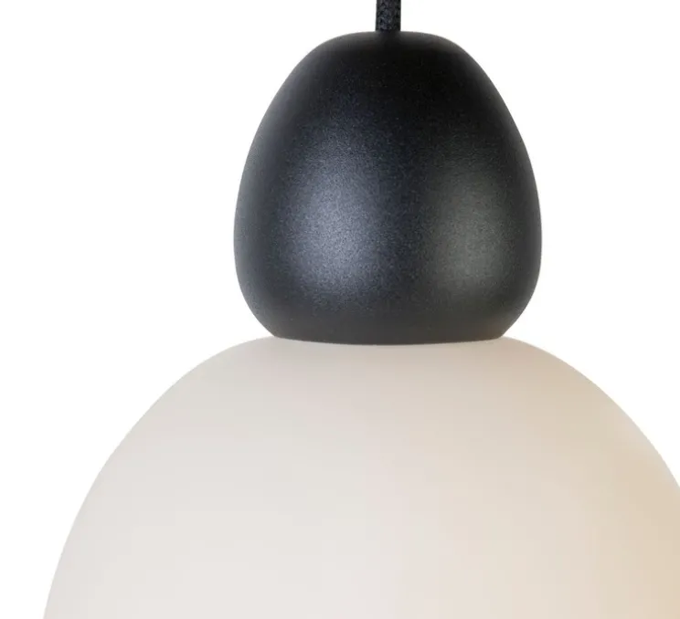 Suspension, Buddy, noir mat et verre opalin, Ø18,4cm, H28cm - Belid