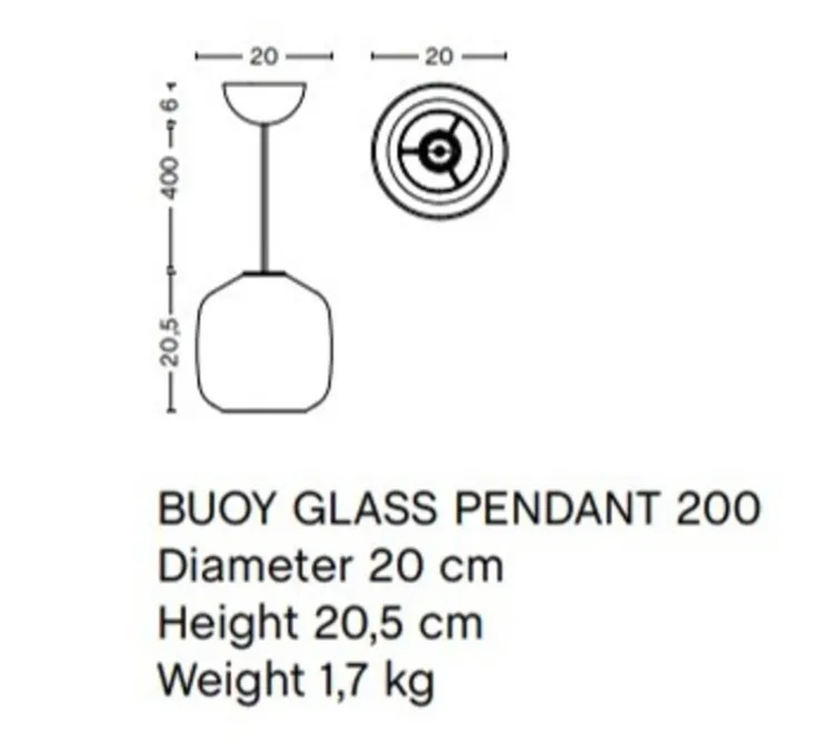 Suspension, Buoy 200, blanc, câble gris béton, Ø20cm, H20,5cm - HAY