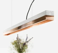 Suspension, C1, béton clair et cuivre, touch dim LED, 4000K, 2100lm, L122cm, H8cm - Gantlights