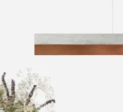 Suspension, C1, béton clair et cuivre, touch dim LED, 4000K, 2100lm, L122cm, H8cm - Gantlights