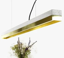 Suspension, [C1], béton clair, laiton, L122cm, H8cm, 2700K, dimmable - GANTLights