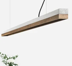 Suspension, C3, béton gris clair et noyer, LED, 2700K, 2600lm, L182cm, H8cm - Gantlights