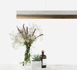 Suspension, C3, béton gris clair et noyer, LED, 2700K, 2600lm, L182cm, H8cm - Gantlights